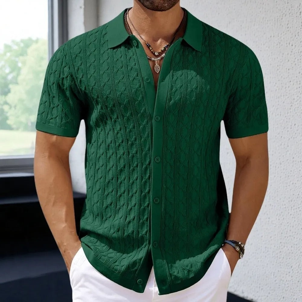 Retro jacquardstrikket polo for menn
