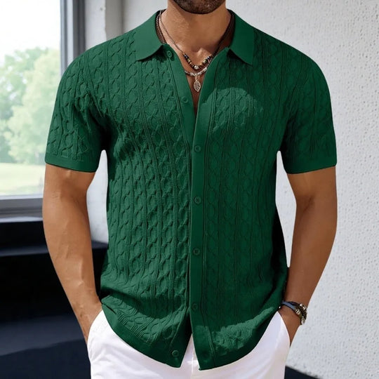 Retro jacquardstrikket polo for menn
