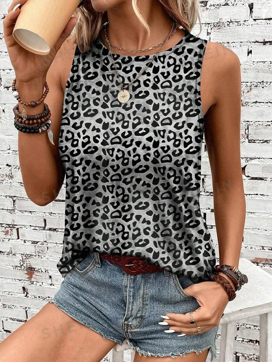 Kvinners leopardmønstret tank-top uten ermer