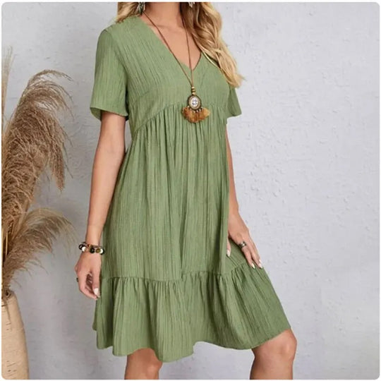 Peplum Fit Flare kjole med V-hals for kvinner