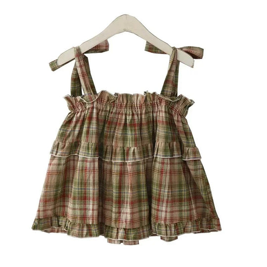 Rutete Ermeløs Crop Tank Top for kvinner