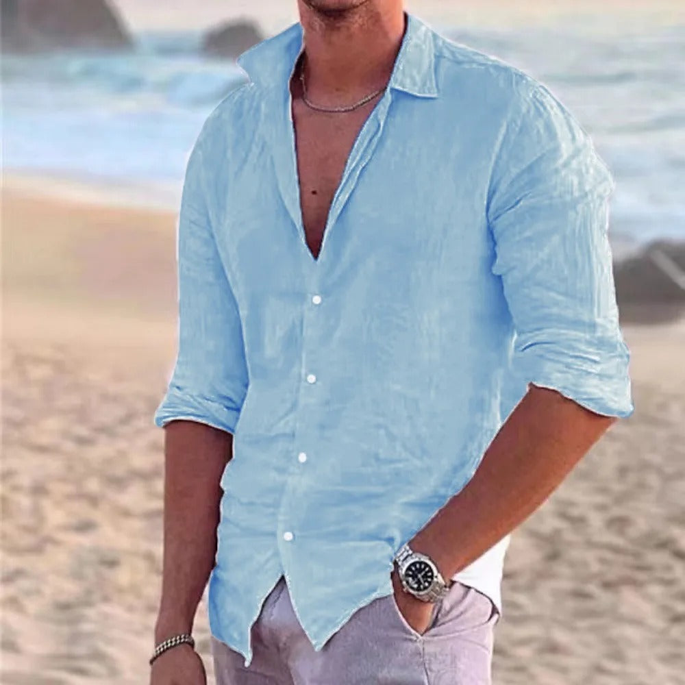 Casual linpoloskjorte for menn