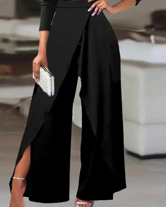 Jumpsuit med brede ben for kvinner med splitt