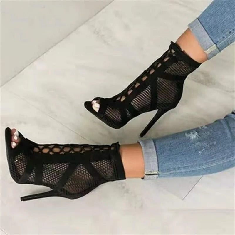 Dame-sandaler med Peep Toe-hæl i mesh