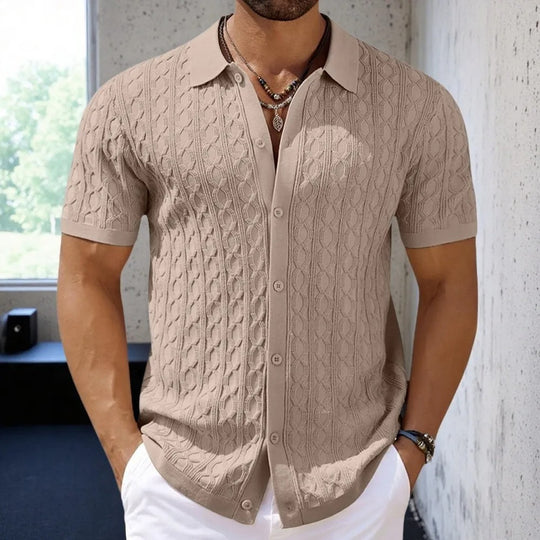 Retro jacquardstrikket polo for menn