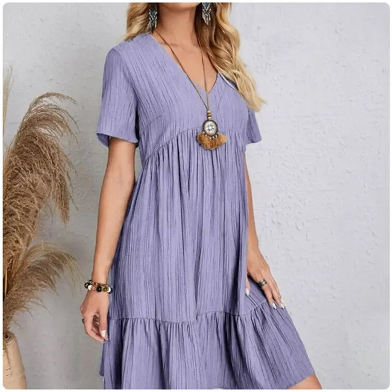 Peplum Fit Flare kjole med V-hals for kvinner