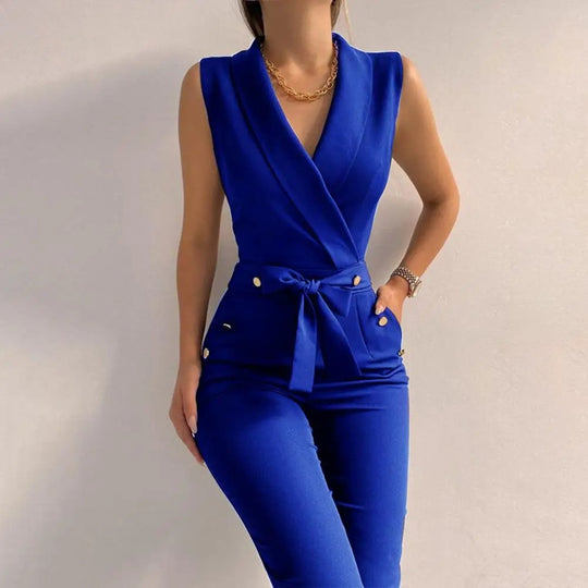 Uformell jumpsuit med V-hals for kvinner
