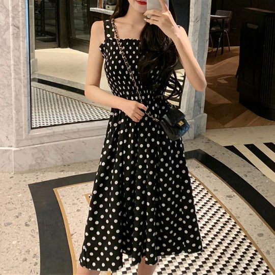 Polka Dot ermeløs fritidskjole for kvinner