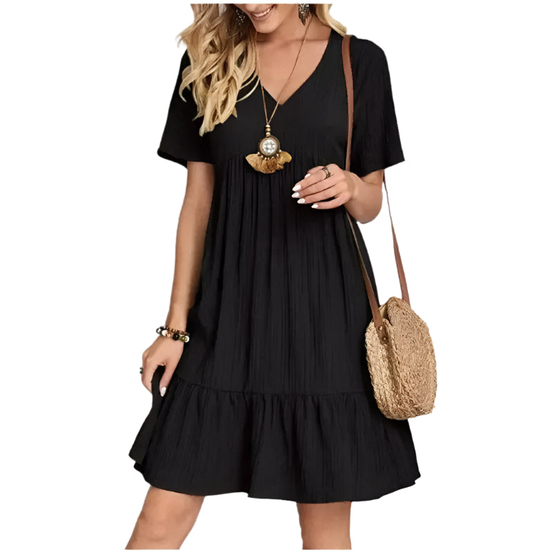 Peplum Fit Flare kjole med V-hals for kvinner