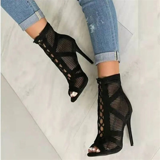Dame-sandaler med Peep Toe-hæl i mesh
