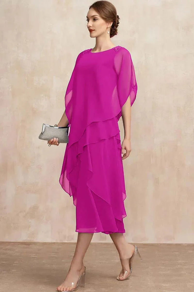 Layered chiffonkjole for kvinner i plussstørrelse