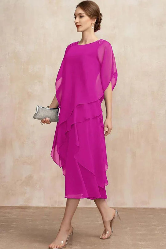 Layered chiffonkjole for kvinner i plussstørrelse