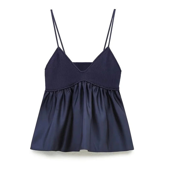 V-hals plissert smockbluse for kvinner