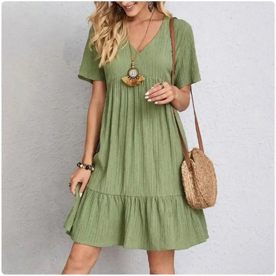 Peplum Fit Flare kjole med V-hals for kvinner