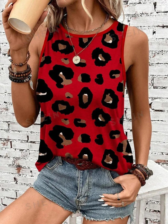 Kvinners leopardmønstret tank-top uten ermer
