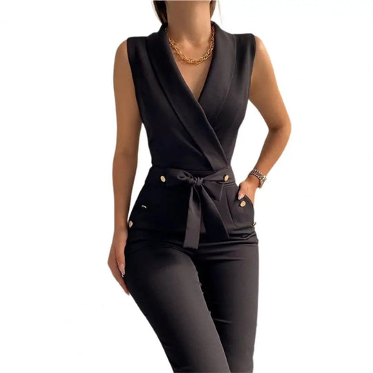 Uformell jumpsuit med V-hals for kvinner