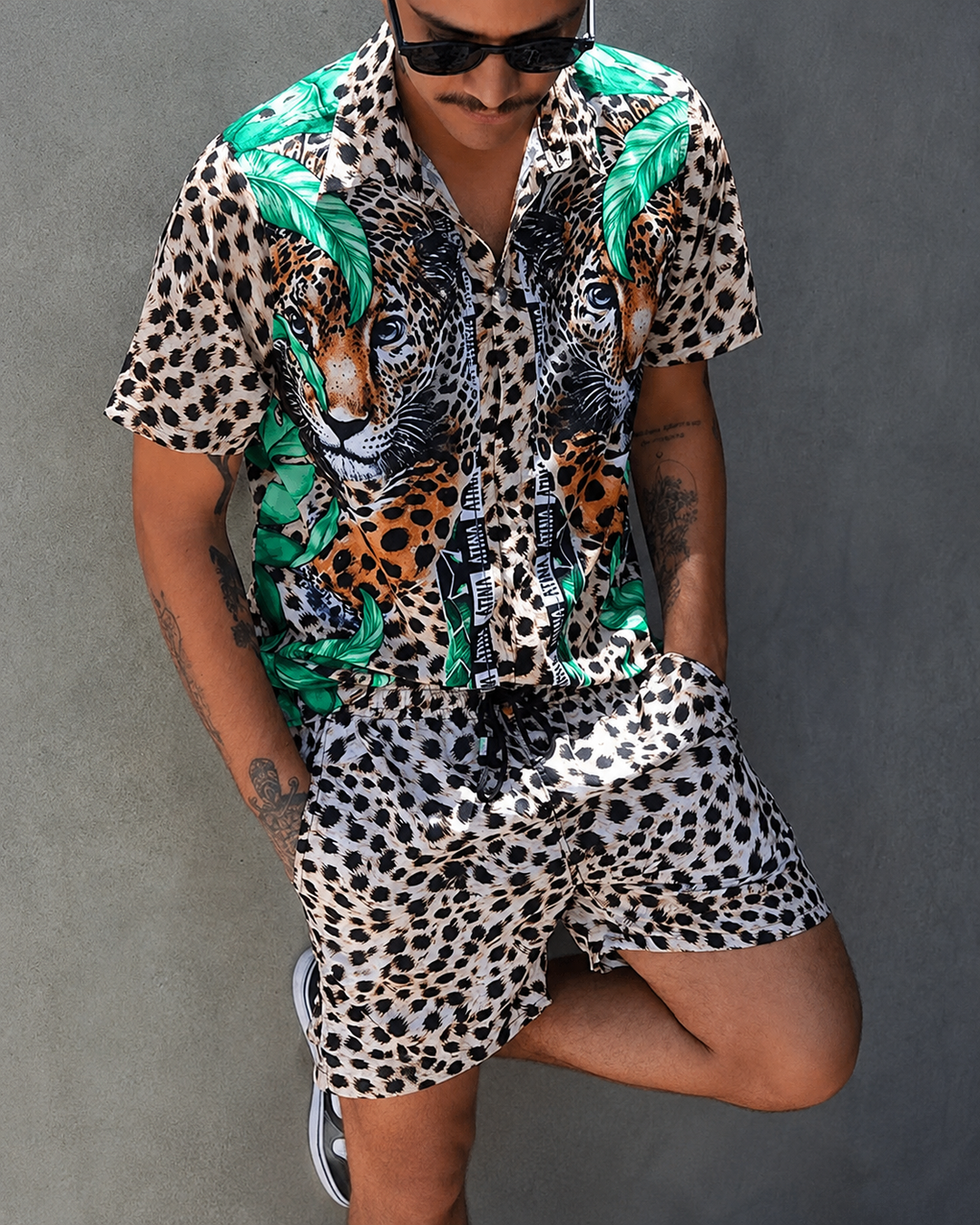 Menns Todelt Sommersett med Patchwork-Design