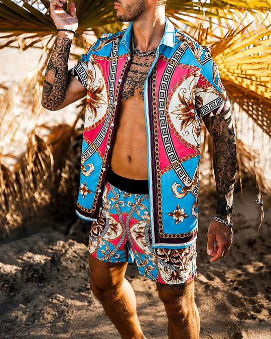 Menns Todelt Sommersett med Patchwork-Design