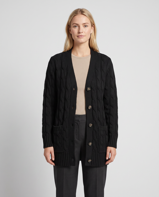 Damen Cardigan Lang mit Langen Ärmeln