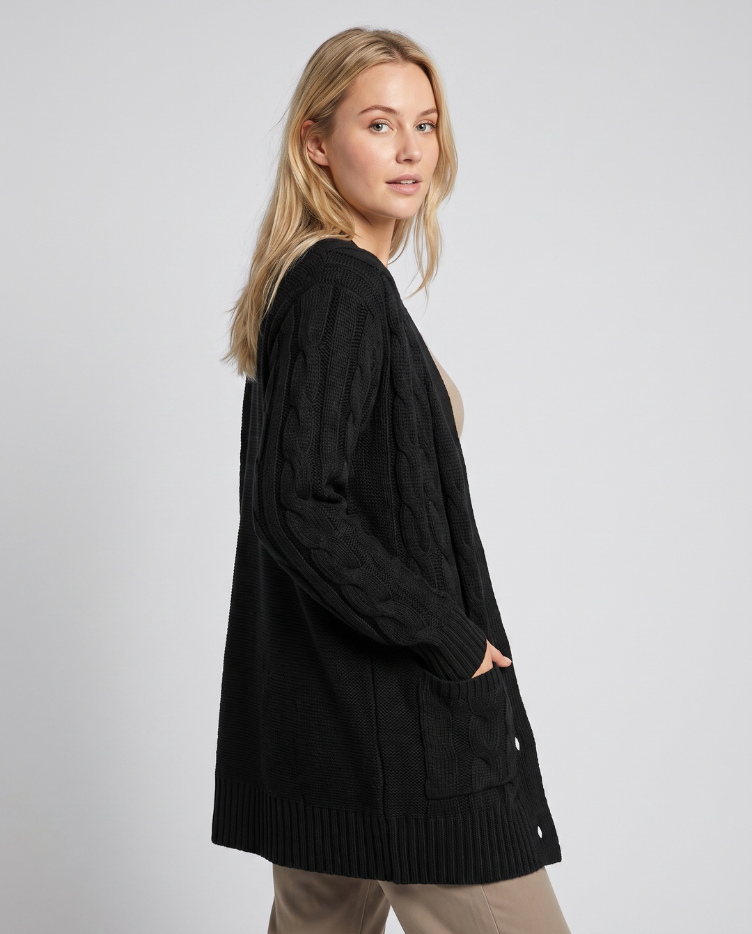 Damen Cardigan Lang mit Langen Ärmeln