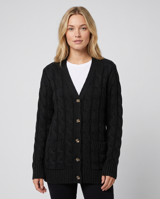 Damen Cardigan Lang mit Langen Ärmeln