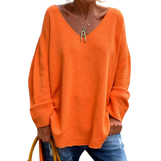 Strikket oversized genser med V-hals