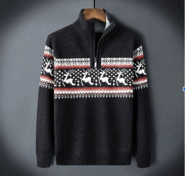 Herre Genser med Halv Dragkedja i Strikket Design