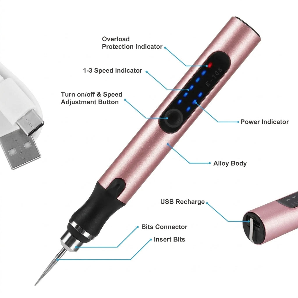 USB-Oppladbar Gravørpenn Justerbar Hastighet for Presis Gravering