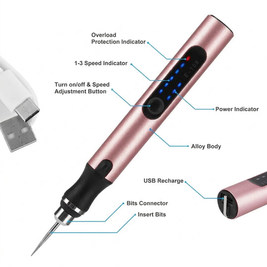 USB-Oppladbar Gravørpenn Justerbar Hastighet for Presis Gravering