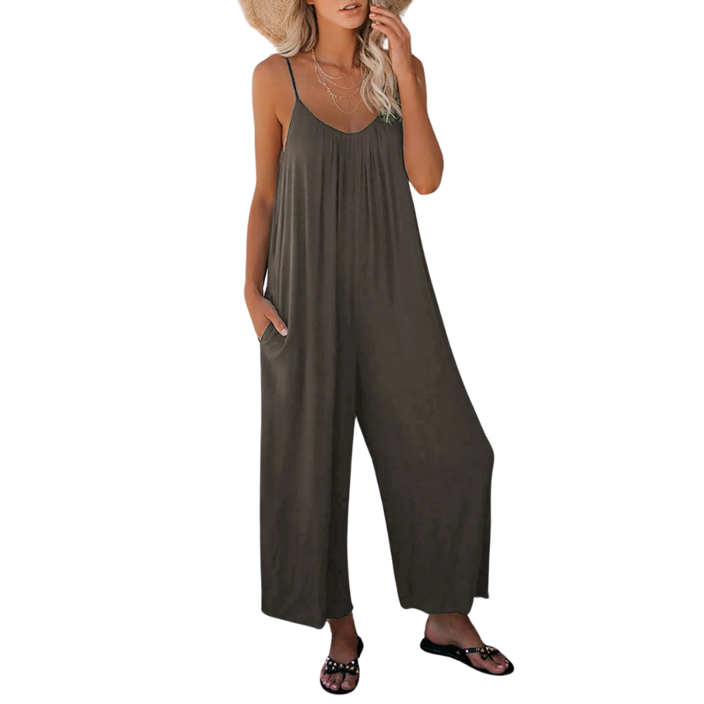 Dame V-hals Loose Fit Suspender Jumpsuit