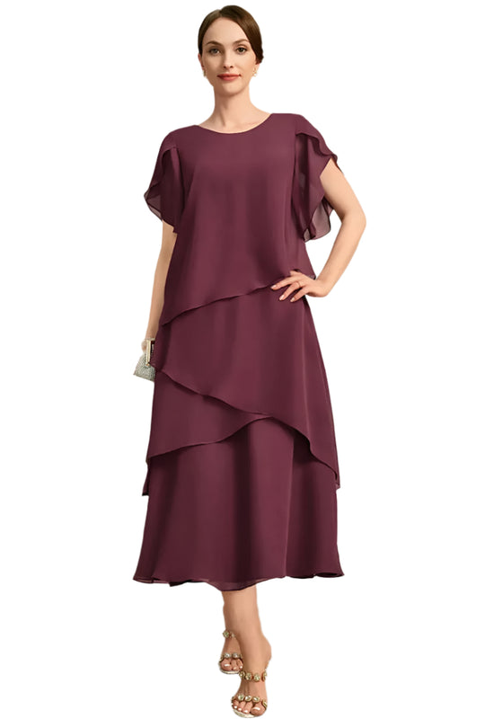 Layered chiffonkjole for kvinner i plussstørrelse