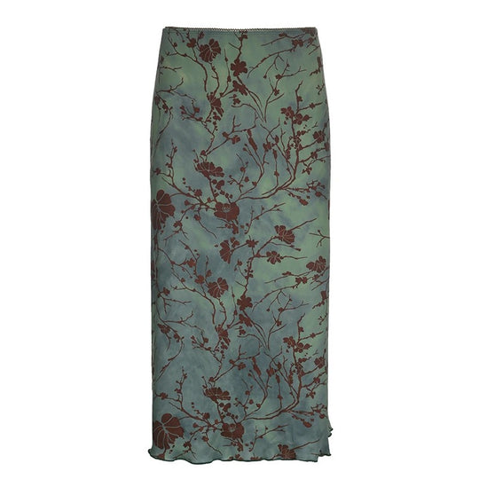 Midi-skjørt med vintage blomstertrykk
