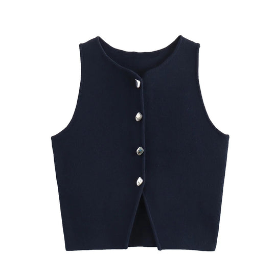 Strikket Crop-skjorte med knapper for kvinner