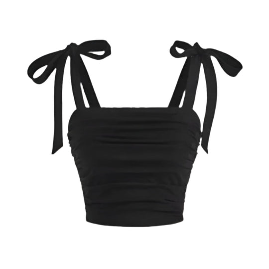 Crop Top med rysjer og bindeskulder for dame