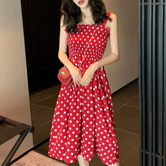 Polka Dot ermeløs fritidskjole for kvinner
