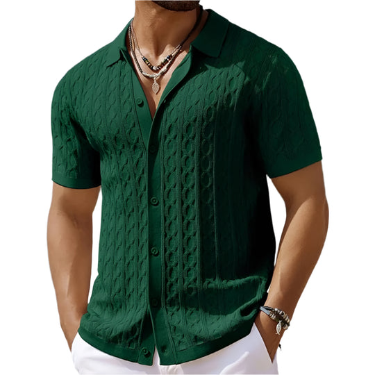 Retro jacquardstrikket polo for menn
