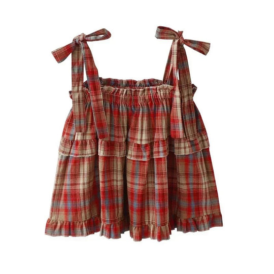 Rutete Ermeløs Crop Tank Top for kvinner