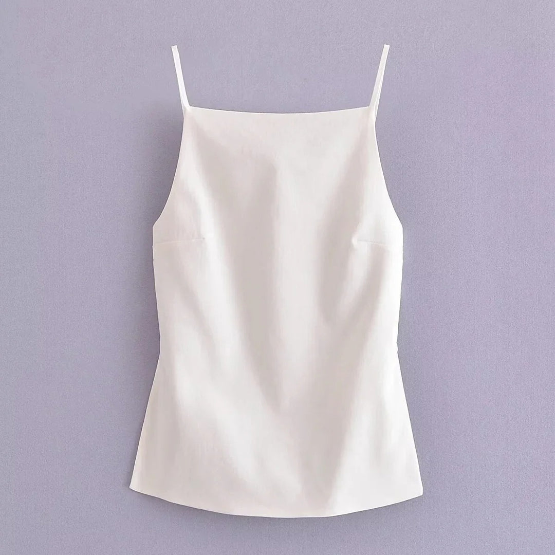 Ryggløs Crop Top med tynne stropper for kvinner