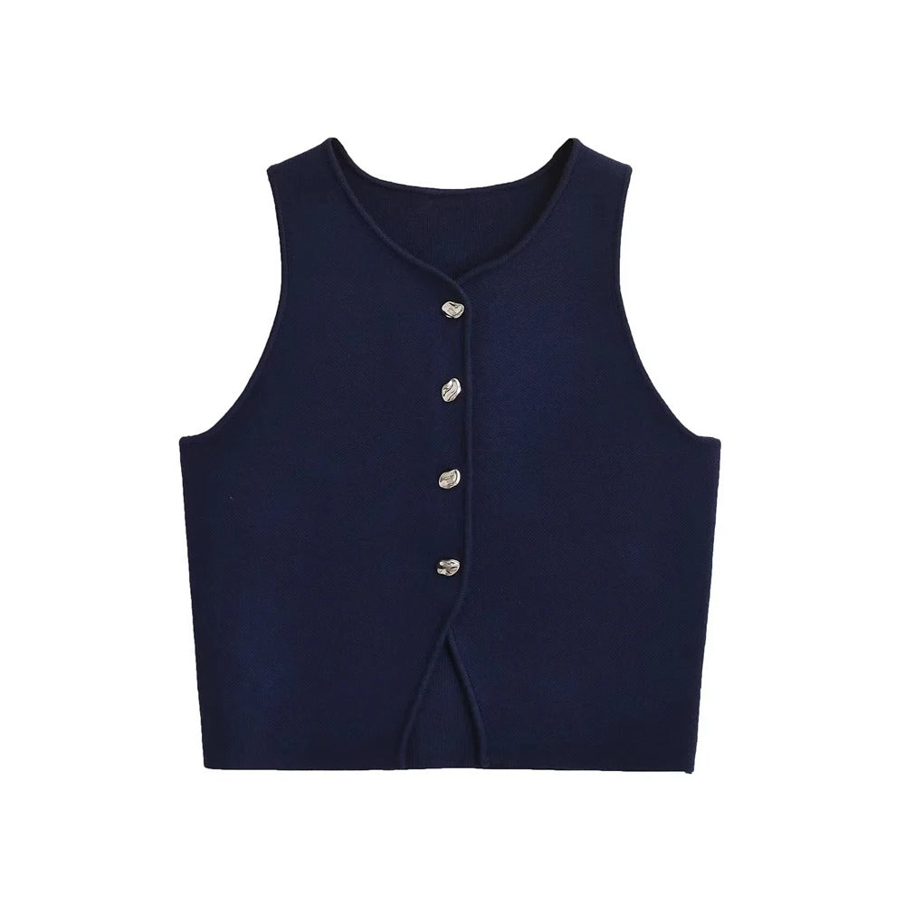 Cropped strikket vest for kvinner