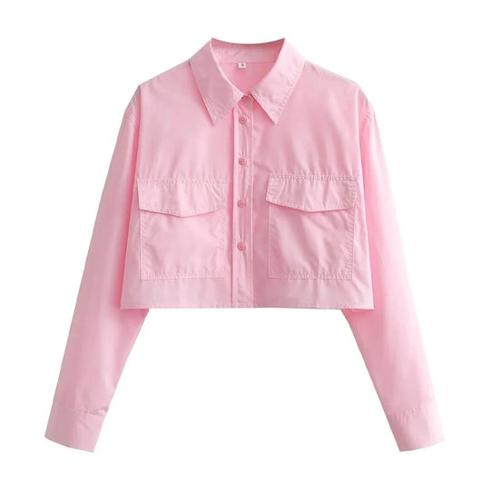 Loose Cropped Poplin skjorte for kvinner