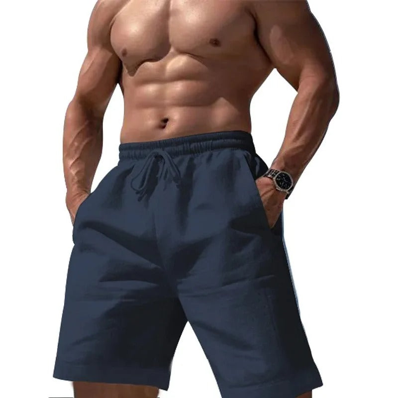 Elastiske shorts i bomull og lin for menn