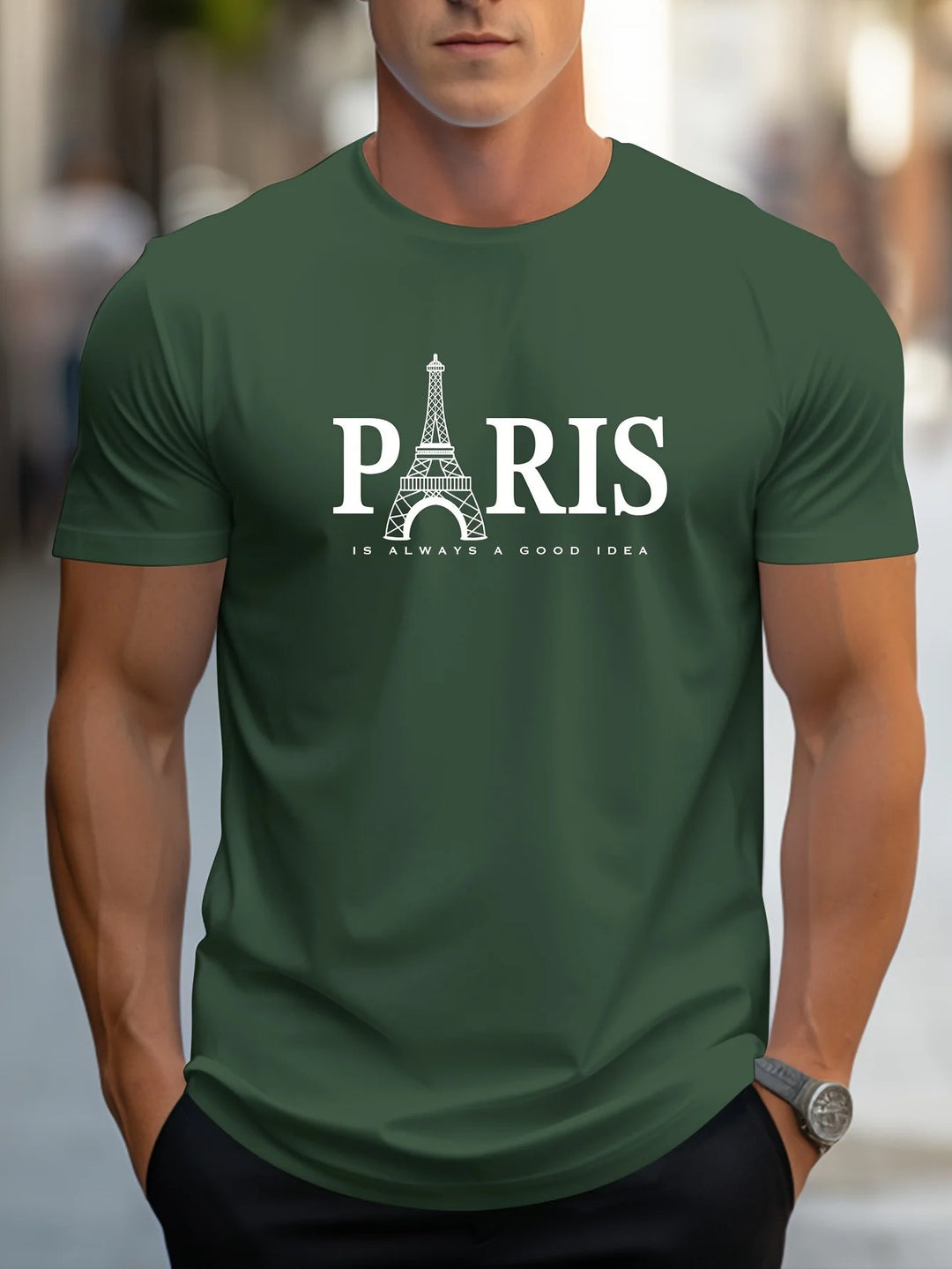 Paris-print T-skjorte for menn