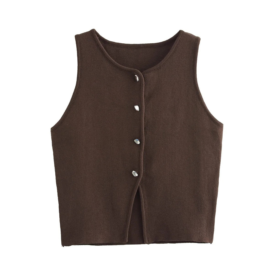 Strikket Crop-skjorte med knapper for kvinner
