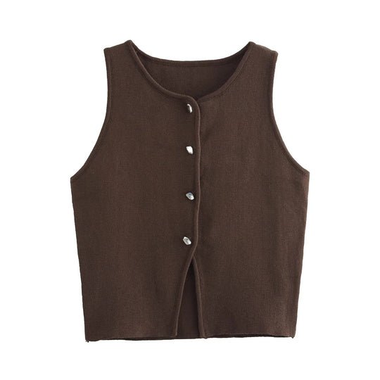 Strikket Crop-skjorte med knapper for kvinner