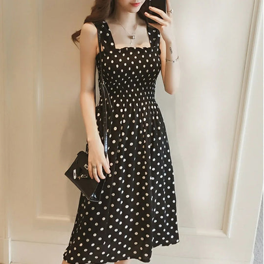 Polka Dot ermeløs fritidskjole for kvinner