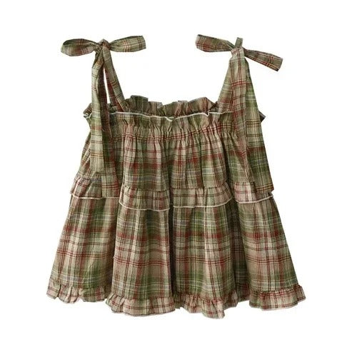 Rutete Ermeløs Crop Tank Top for kvinner