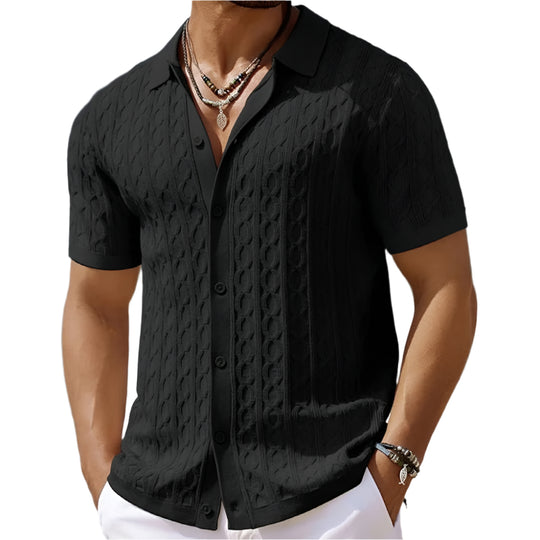 Retro jacquardstrikket polo for menn