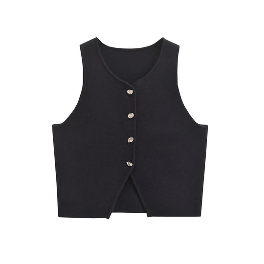 Cropped strikket vest for kvinner