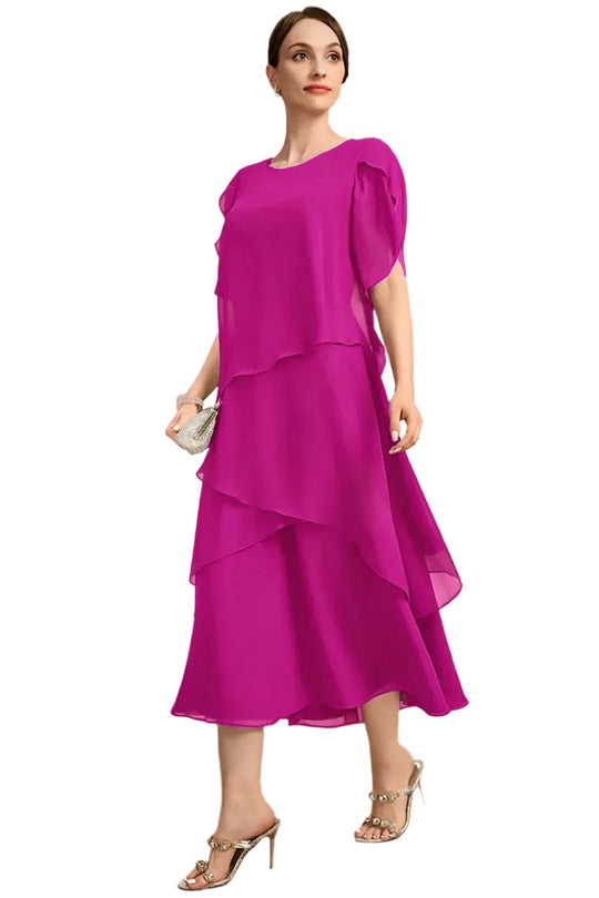 Layered chiffonkjole for kvinner i plussstørrelse