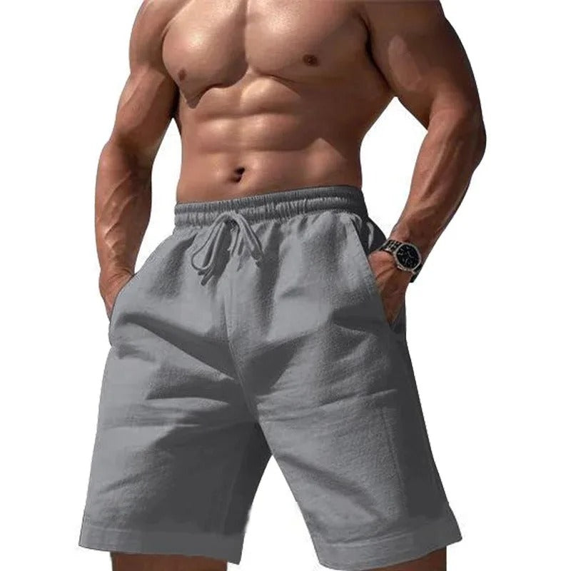 Elastiske shorts i bomull og lin for menn